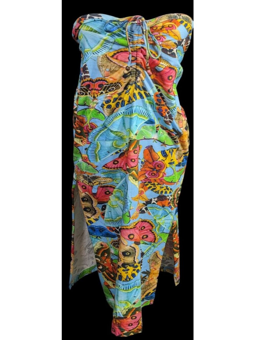 Summer Festival Abacaxi Womens Large Butterfly Print Tube Dress With Drawstring
